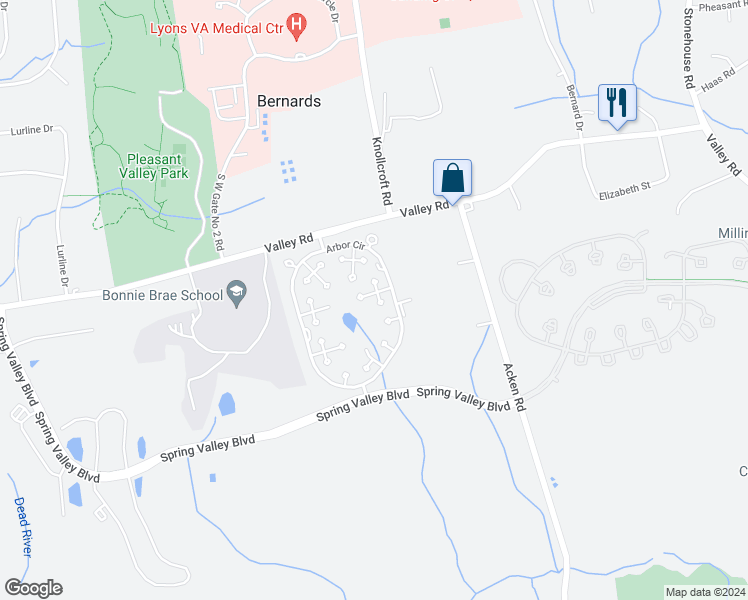 map of restaurants, bars, coffee shops, grocery stores, and more near 95 Sycamore Court in Basking Ridge