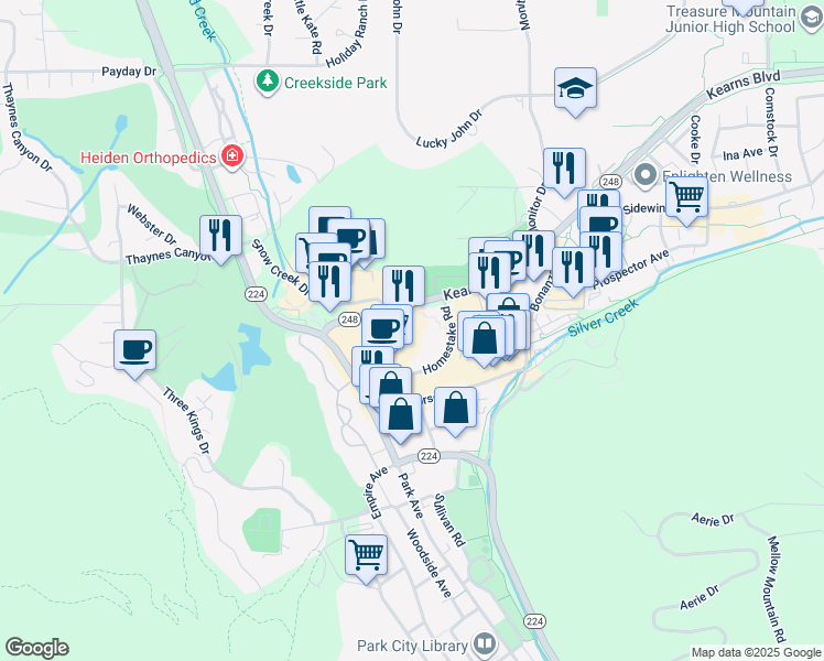 map of restaurants, bars, coffee shops, grocery stores, and more near 1776 Park Avenue in Park City