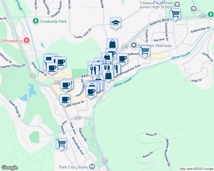 map of restaurants, bars, coffee shops, grocery stores, and more near 1790 Bonanza Drive in Park City