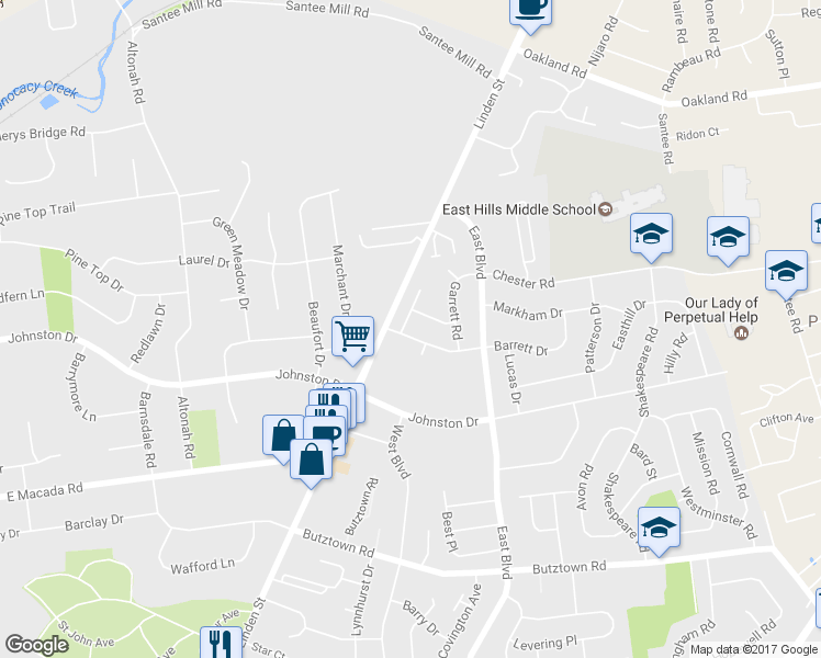 map of restaurants, bars, coffee shops, grocery stores, and more near 1451 Thompson Avenue in Bethlehem