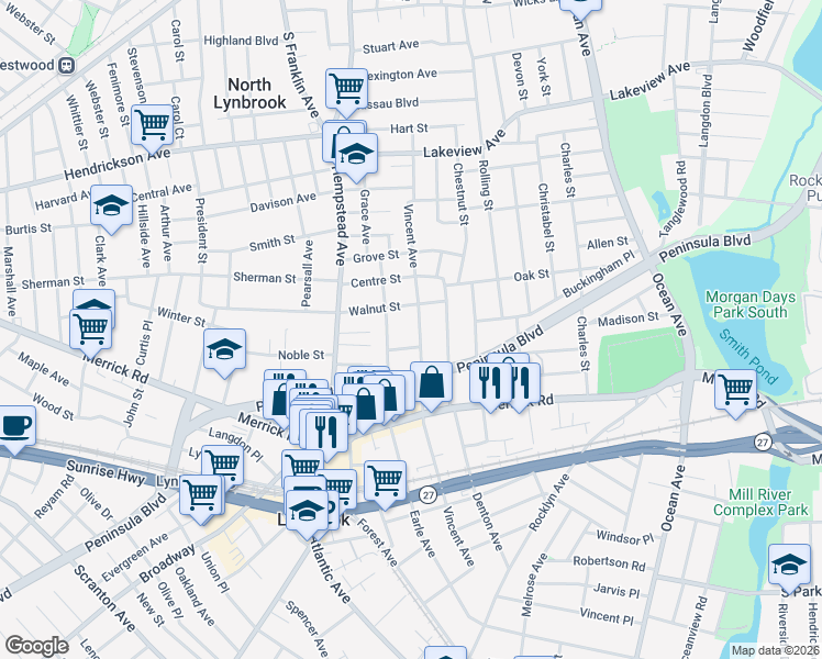map of restaurants, bars, coffee shops, grocery stores, and more near 273 Vincent Avenue in Lynbrook