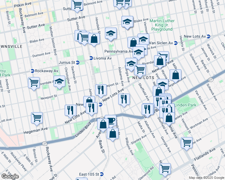 map of restaurants, bars, coffee shops, grocery stores, and more near 583 Hinsdale Street in Brooklyn
