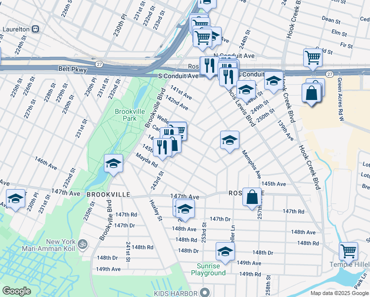 map of restaurants, bars, coffee shops, grocery stores, and more near 243-18 Caney Road in Queens