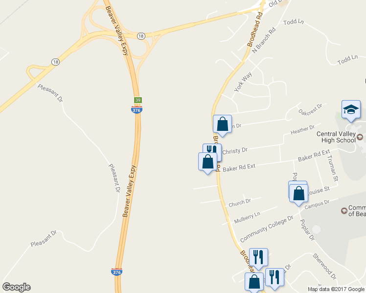 map of restaurants, bars, coffee shops, grocery stores, and more near 3613 Brodhead Rd in Monaca