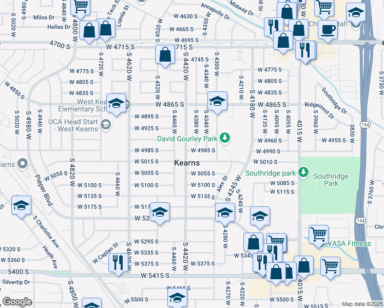 map of restaurants, bars, coffee shops, grocery stores, and more near in Kearns