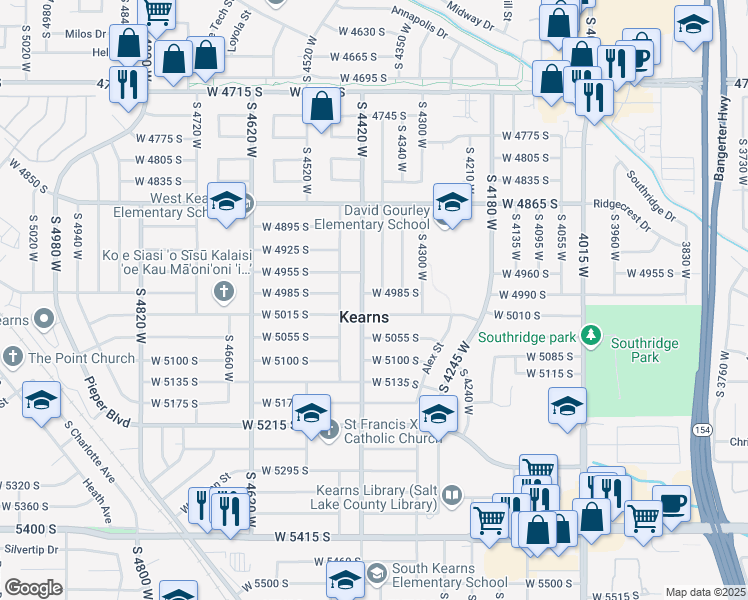 map of restaurants, bars, coffee shops, grocery stores, and more near 4401 West 4985 South in Kearns