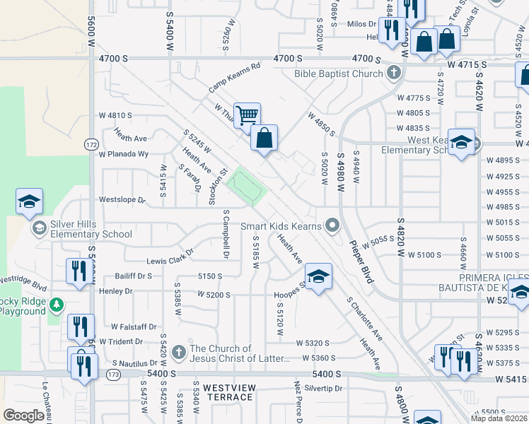 map of restaurants, bars, coffee shops, grocery stores, and more near 4972 Tuscan Street in Salt Lake City