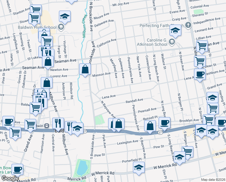 map of restaurants, bars, coffee shops, grocery stores, and more near 157 Wilson Place in Freeport