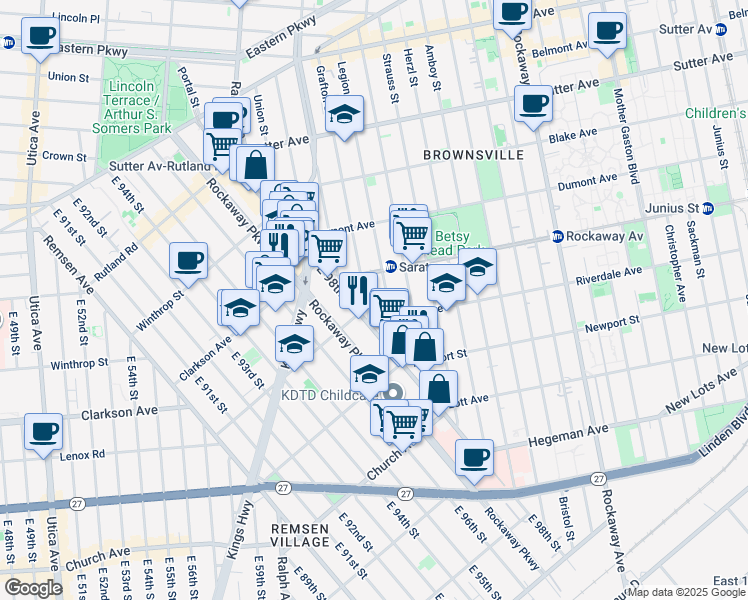 map of restaurants, bars, coffee shops, grocery stores, and more near 313 Grafton Street in Brooklyn