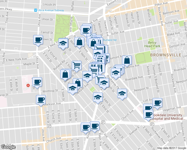 map of restaurants, bars, coffee shops, grocery stores, and more near 9517 Kings Highway in Brooklyn