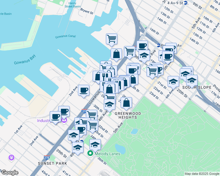 map of restaurants, bars, coffee shops, grocery stores, and more near 170 26th Street in Brooklyn
