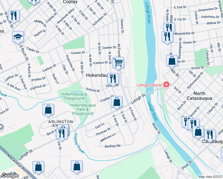 map of restaurants, bars, coffee shops, grocery stores, and more near 3012 South 2nd Street in Hokendauqua