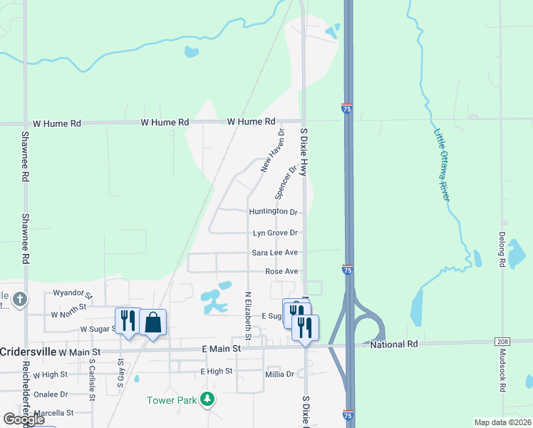 map of restaurants, bars, coffee shops, grocery stores, and more near 1935 Huntington Drive in Lima