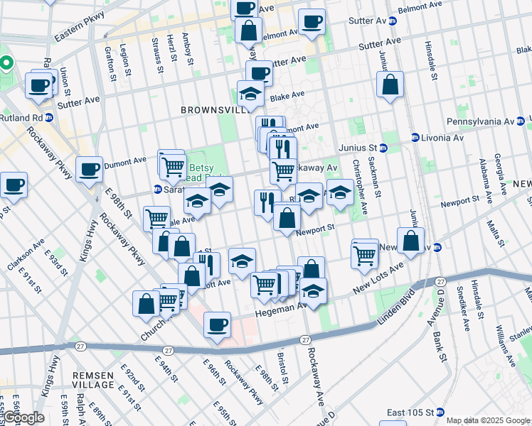 map of restaurants, bars, coffee shops, grocery stores, and more near 446A Chester Street in Brooklyn