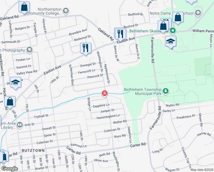 map of restaurants, bars, coffee shops, grocery stores, and more near 4103 Scherman Boulevard in Bethlehem