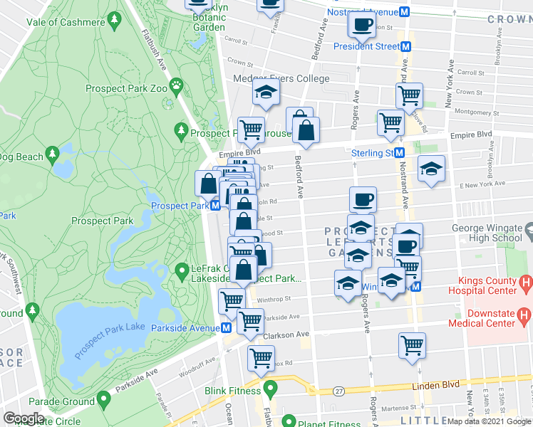 map of restaurants, bars, coffee shops, grocery stores, and more near 47 Maple Street in Brooklyn