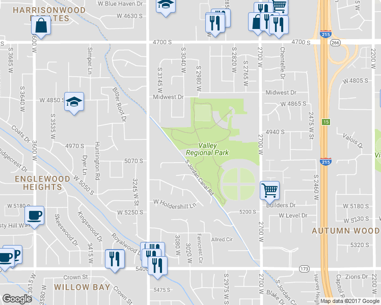 map of restaurants, bars, coffee shops, grocery stores, and more near 4999 S Jordan Canal Rd in Salt Lake City