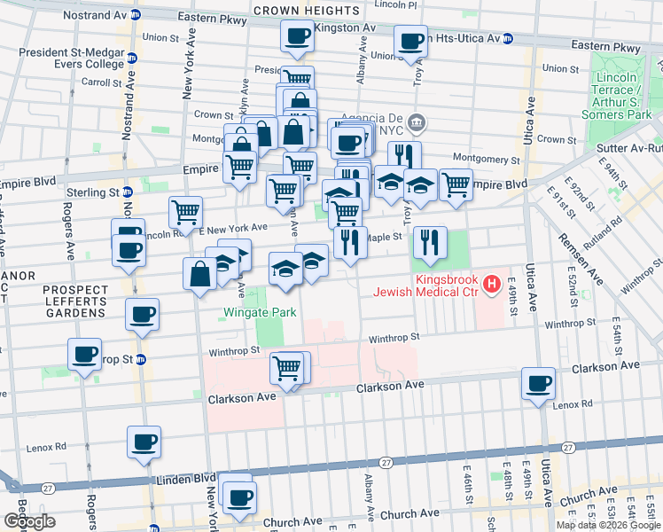 map of restaurants, bars, coffee shops, grocery stores, and more near 596 Midwood Street in Brooklyn