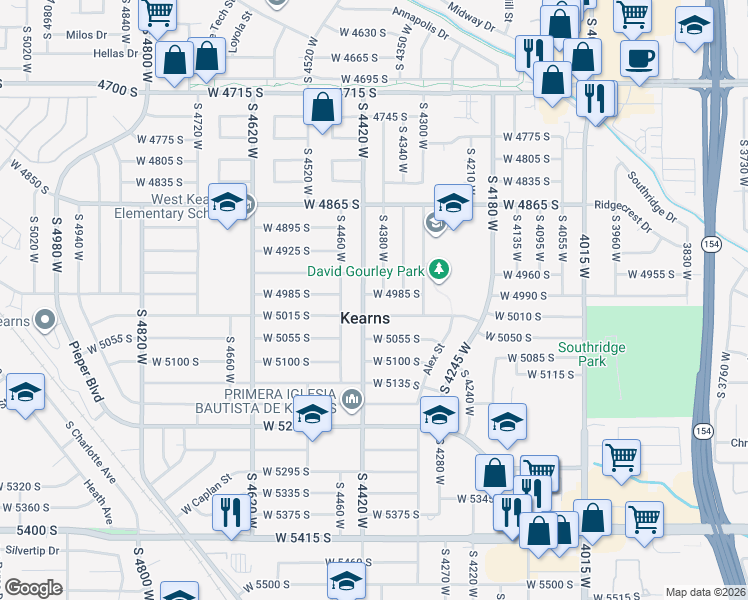 map of restaurants, bars, coffee shops, grocery stores, and more near 4401 West 4985 South in Kearns