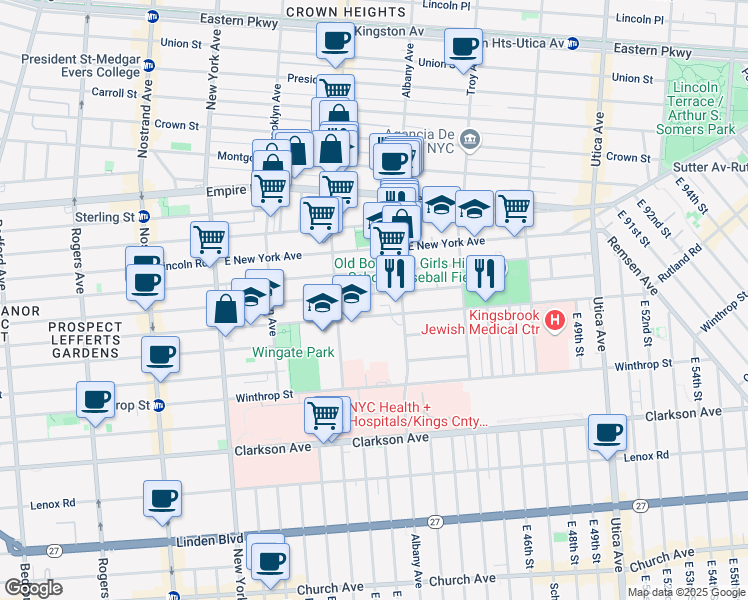 map of restaurants, bars, coffee shops, grocery stores, and more near 596 Midwood Street in Brooklyn