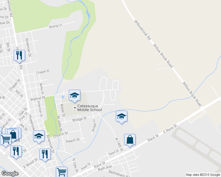 map of restaurants, bars, coffee shops, grocery stores, and more near 2 Stonewood Place in Catasauqua