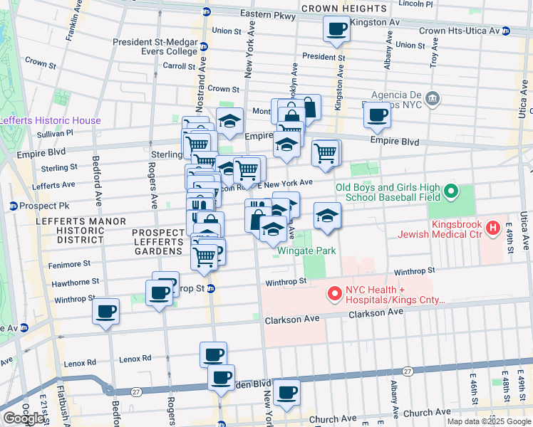 map of restaurants, bars, coffee shops, grocery stores, and more near 19 Miami Court in Brooklyn