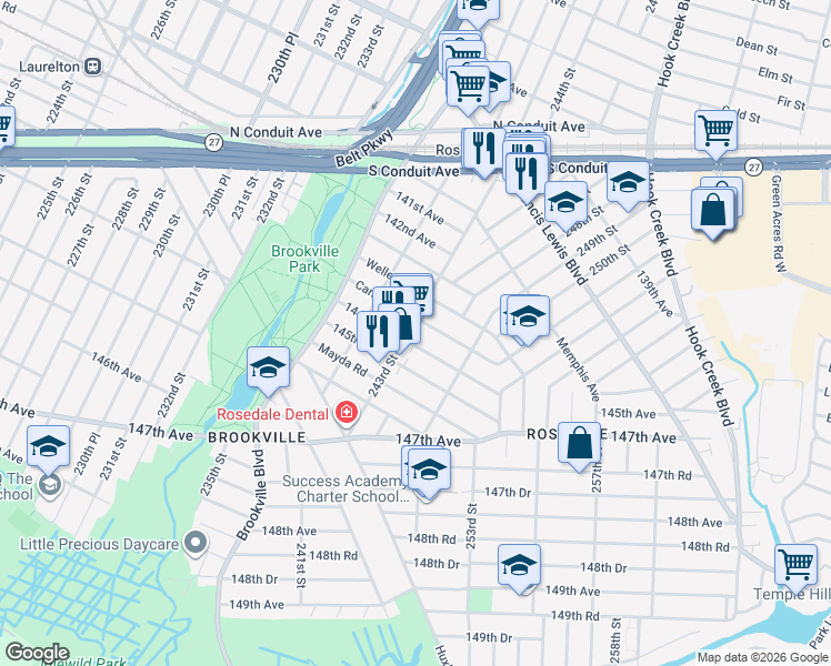 map of restaurants, bars, coffee shops, grocery stores, and more near 243-18 Caney Road in Queens