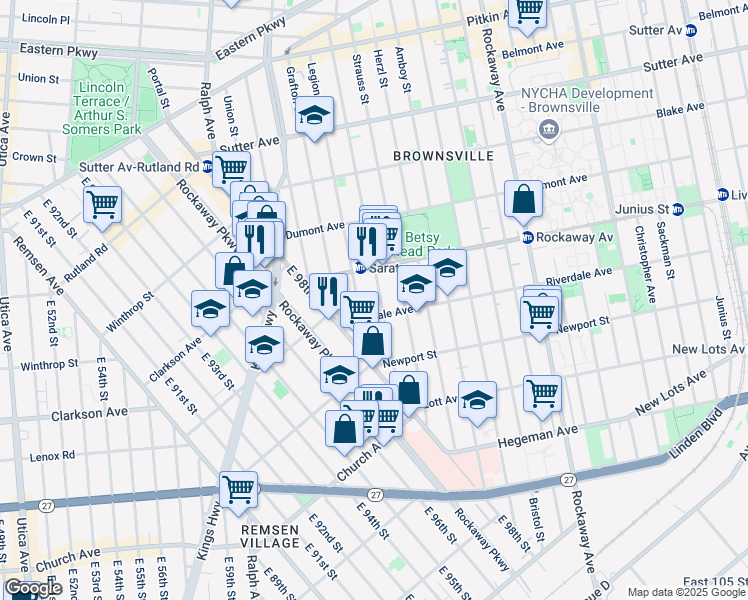 map of restaurants, bars, coffee shops, grocery stores, and more near 822 Saratoga Avenue in Brooklyn