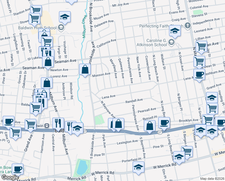 map of restaurants, bars, coffee shops, grocery stores, and more near 157 Wilson Place in Freeport