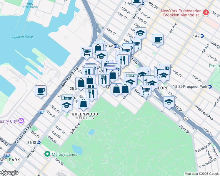map of restaurants, bars, coffee shops, grocery stores, and more near in Brooklyn