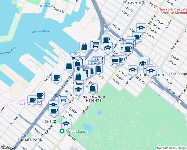map of restaurants, bars, coffee shops, grocery stores, and more near in Brooklyn