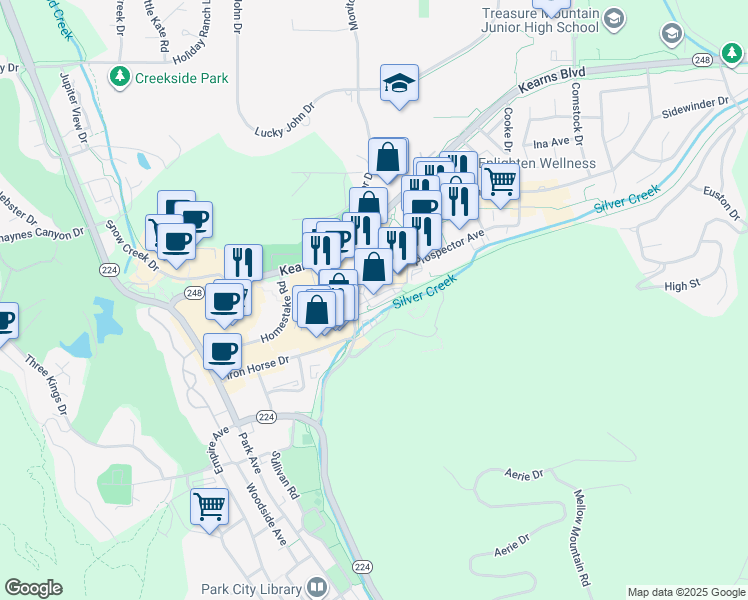 map of restaurants, bars, coffee shops, grocery stores, and more near 1790 Bonanza Drive in Park City