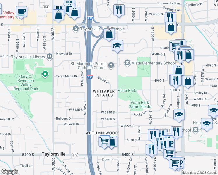 map of restaurants, bars, coffee shops, grocery stores, and more near 5042 Valois Drive in Salt Lake City