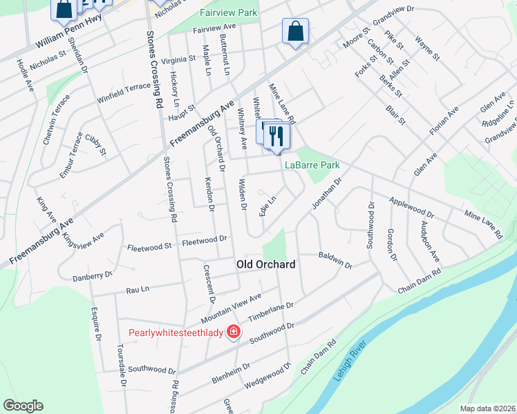 map of restaurants, bars, coffee shops, grocery stores, and more near 17 Edie Lane in Easton