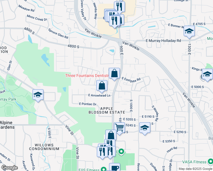 map of restaurants, bars, coffee shops, grocery stores, and more near 5064 875 East in Salt Lake City
