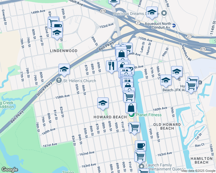 map of restaurants, bars, coffee shops, grocery stores, and more near in Queens