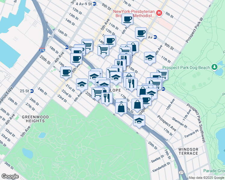 map of restaurants, bars, coffee shops, grocery stores, and more near 392A 17th Street in Brooklyn
