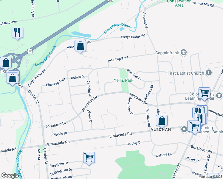 map of restaurants, bars, coffee shops, grocery stores, and more near 535 Johnston Drive in Bethlehem