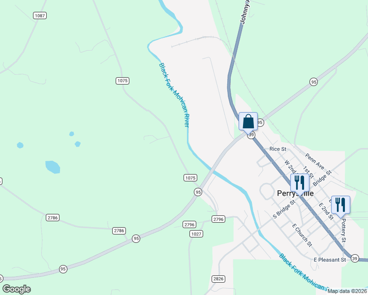 map of restaurants, bars, coffee shops, grocery stores, and more near in Perrysville