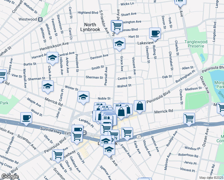 map of restaurants, bars, coffee shops, grocery stores, and more near 103 Hempstead Avenue in Lynbrook