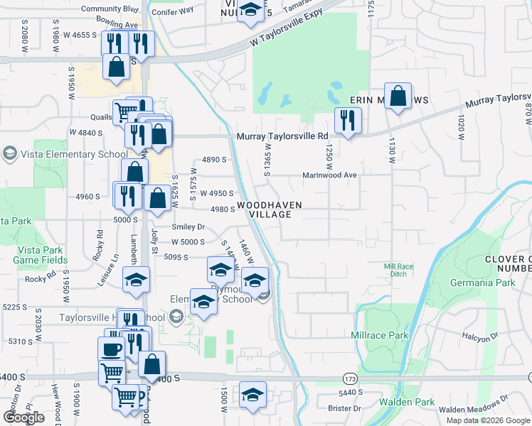 map of restaurants, bars, coffee shops, grocery stores, and more near 1369 Pinewood Drive in Taylorsville