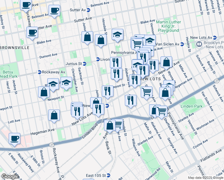 map of restaurants, bars, coffee shops, grocery stores, and more near 428 Newport Street in Brooklyn