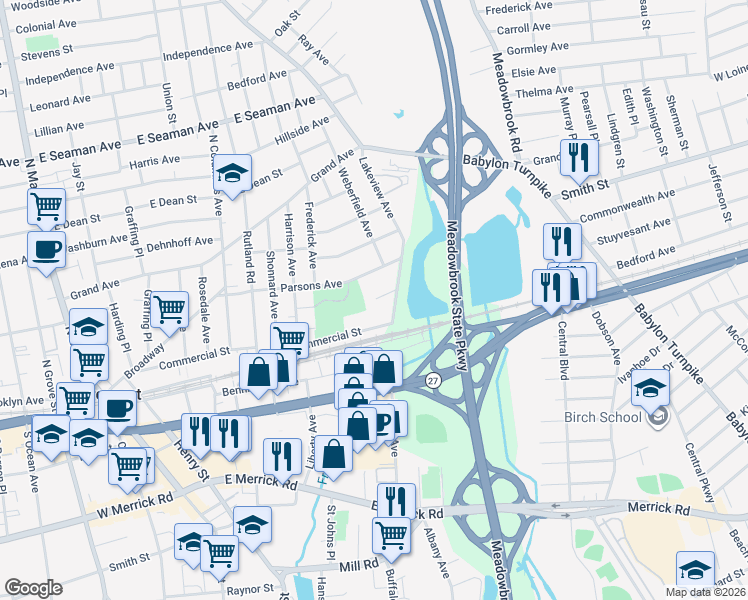 map of restaurants, bars, coffee shops, grocery stores, and more near 5 Robin Ct in Freeport
