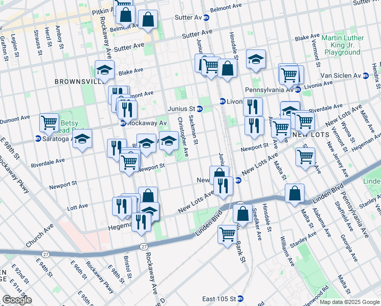 map of restaurants, bars, coffee shops, grocery stores, and more near 475 Christopher Avenue in Brooklyn