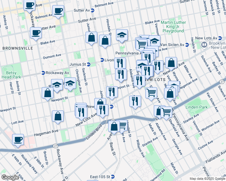 map of restaurants, bars, coffee shops, grocery stores, and more near 428 Newport Street in Brooklyn