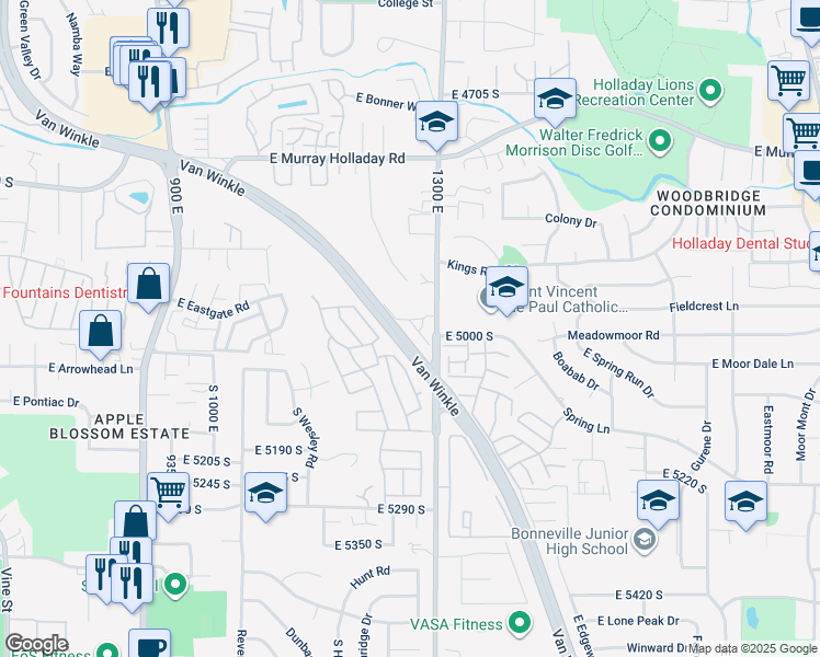 map of restaurants, bars, coffee shops, grocery stores, and more near 4988 Timber Way in Salt Lake City