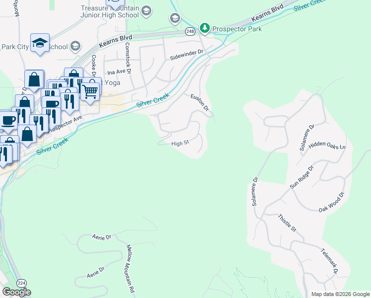 map of restaurants, bars, coffee shops, grocery stores, and more near 2018 High Street in Park City