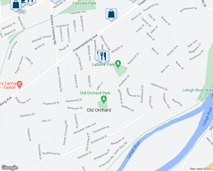 map of restaurants, bars, coffee shops, grocery stores, and more near 68 Wilden Drive in Easton
