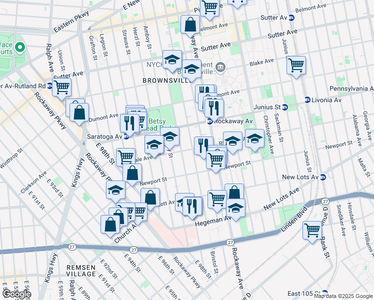 map of restaurants, bars, coffee shops, grocery stores, and more near 156 Riverdale Avenue in Brooklyn
