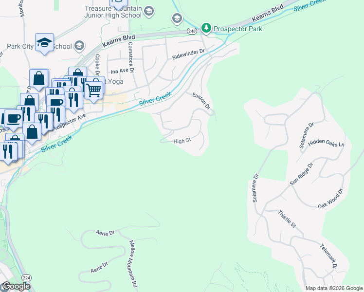 map of restaurants, bars, coffee shops, grocery stores, and more near 2018 High Street in Park City